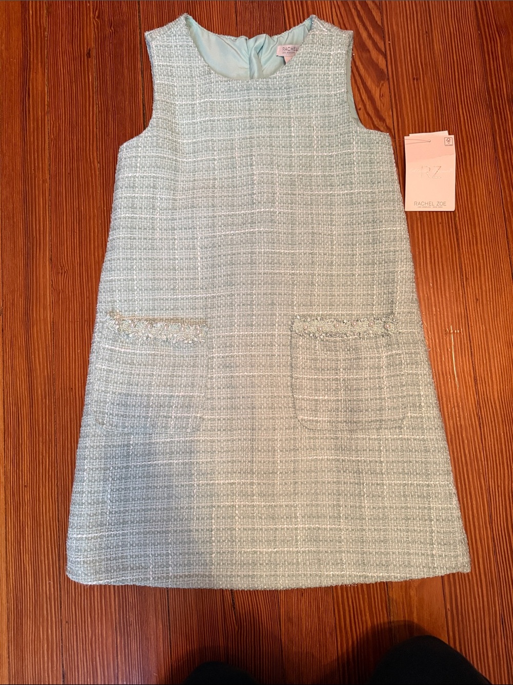 Rachel Zoe Mint Tweed Sleeveless Shift Dress with matching coat and purse